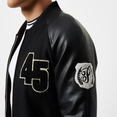 Black varsity bomber jacket